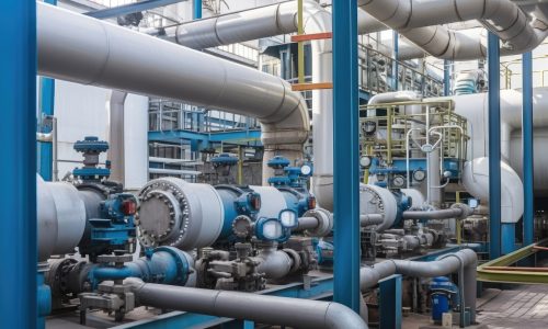 chemical plant, with pipes and valves pumping chemicals through the facility, created with generative ai